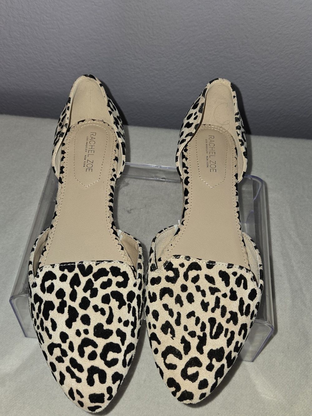 Rachel Zoe Leopard Print Pointed D'Orsay Flats - Black & Cream